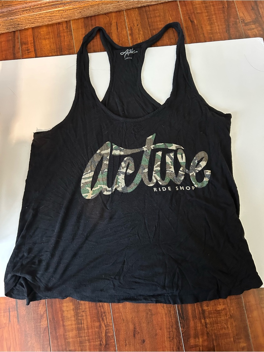 Active Ride Shop Black Racerback Tank with Camo Script Logo